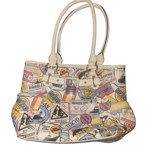 Kathy Van Zeeland Travel-Themed White Tote Bag